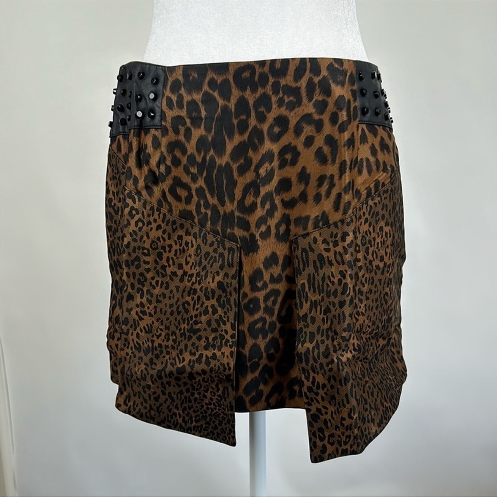 English Rose Leopard Print Studded Mini Skirt Brown Black Women's Large